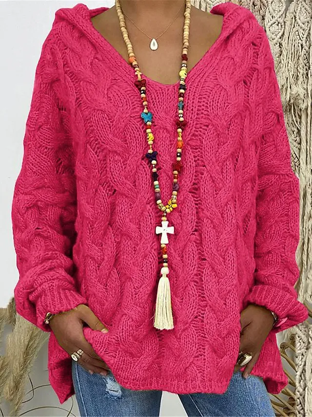 Women's Pullover Sweater Jumper Hooded Cable Knit Oversized Fall Winter Daily Going out