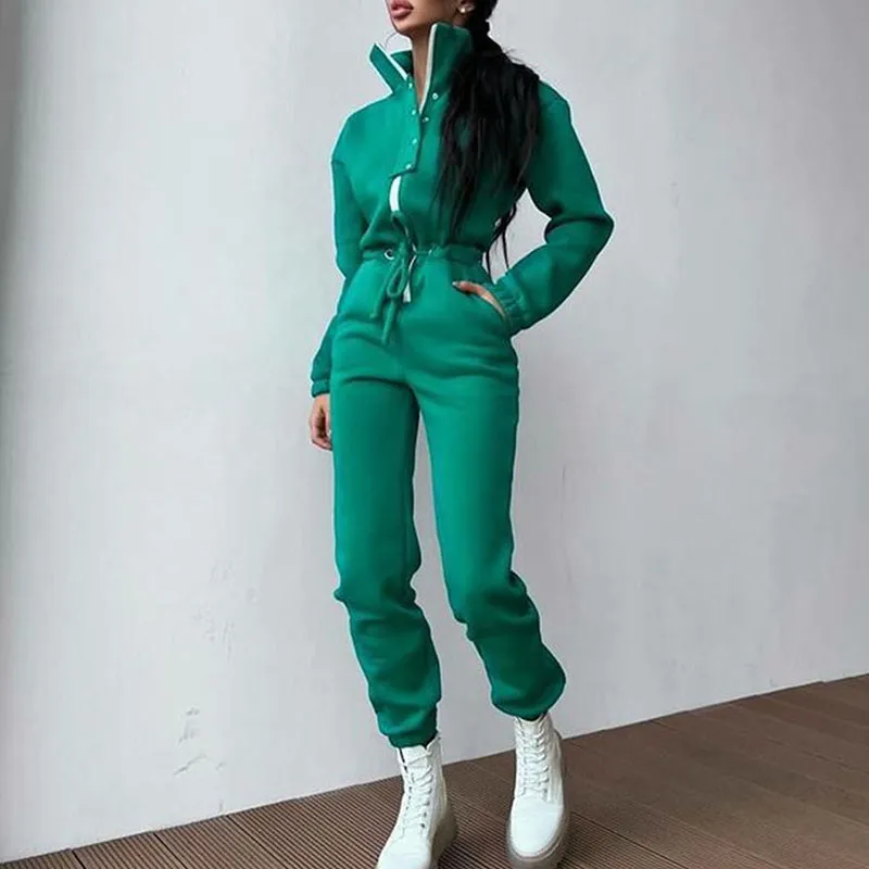 Autumn winter stand collar waist jumpsuit