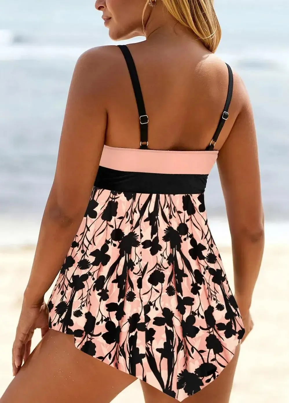 Floral Print Incarnadine Pink Plus Size Swimdress Top