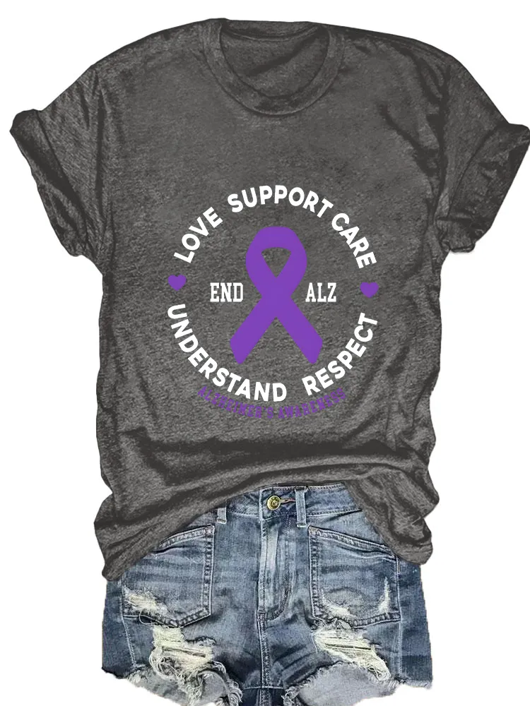Women'S Love Support Cure Alzheimer'S Awareness Round-Neck T-Shirt