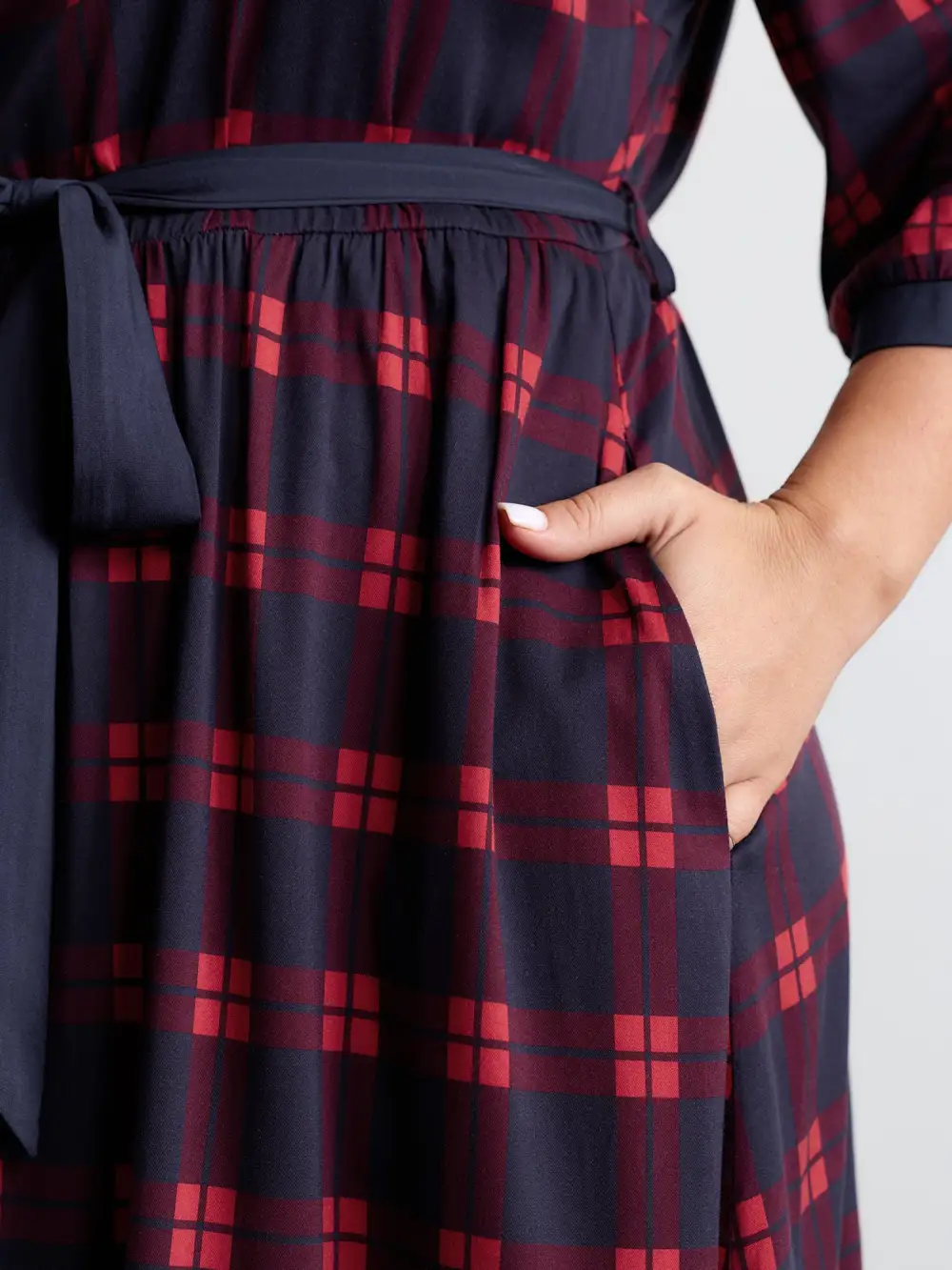 Holiday Plaid Waist-Tie Maxi Dress