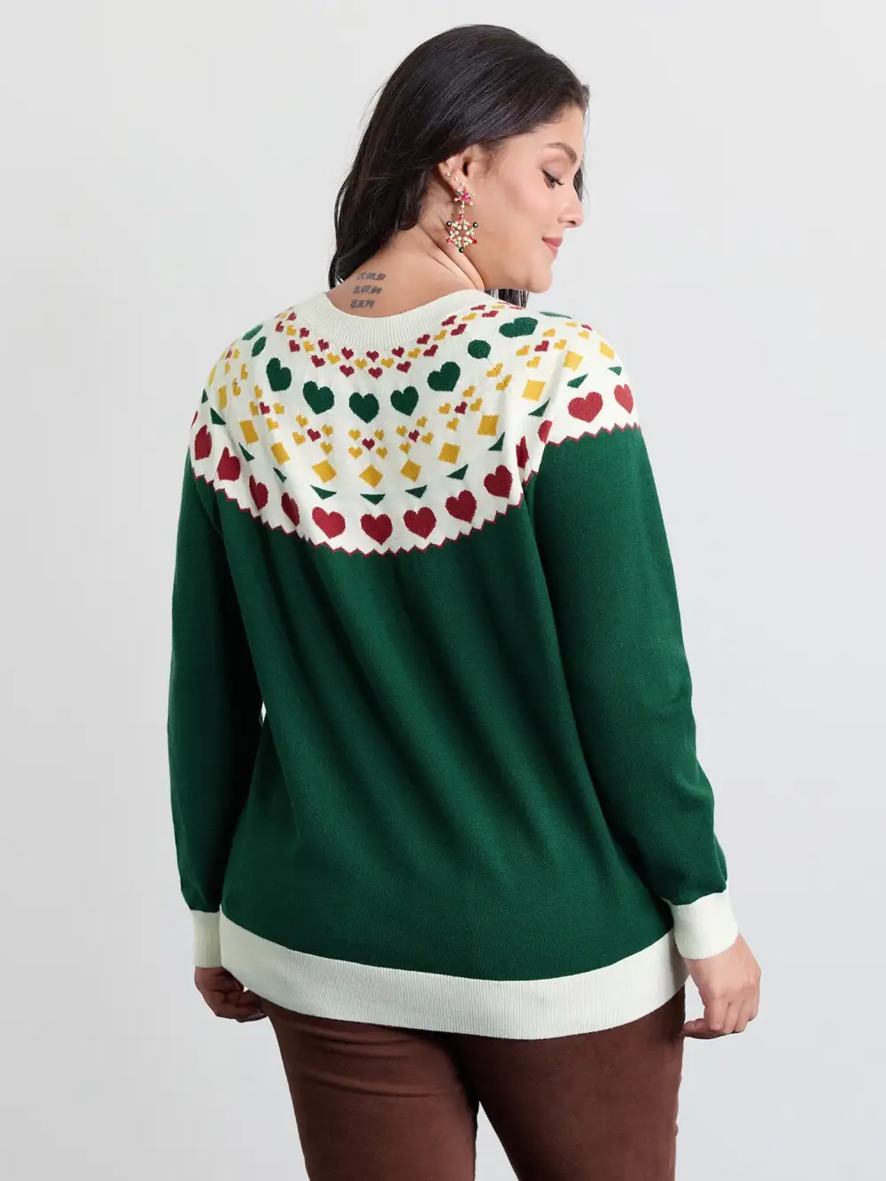 Colorful Heart Jacquard Round Neck Pullover