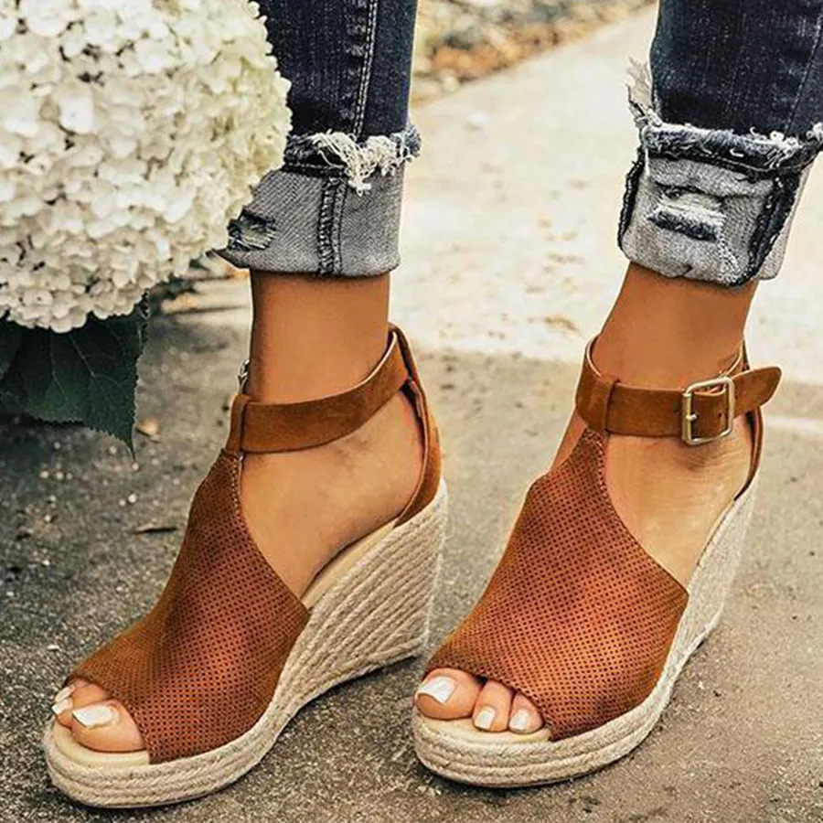 Plain Velvet Peep Toe Date Wedge Sandals