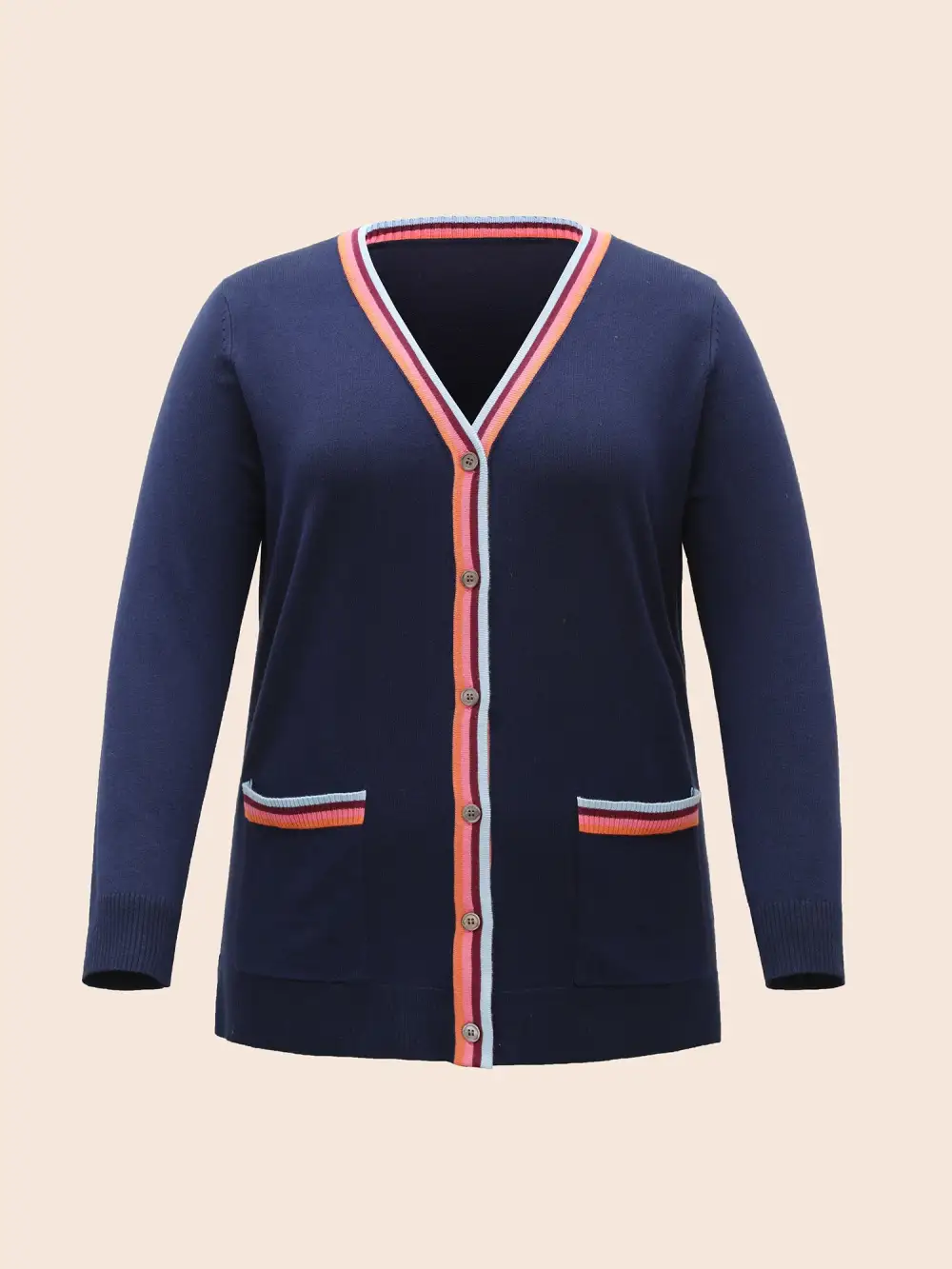 Contrast Striped Trim Patch Pocket Cardigan