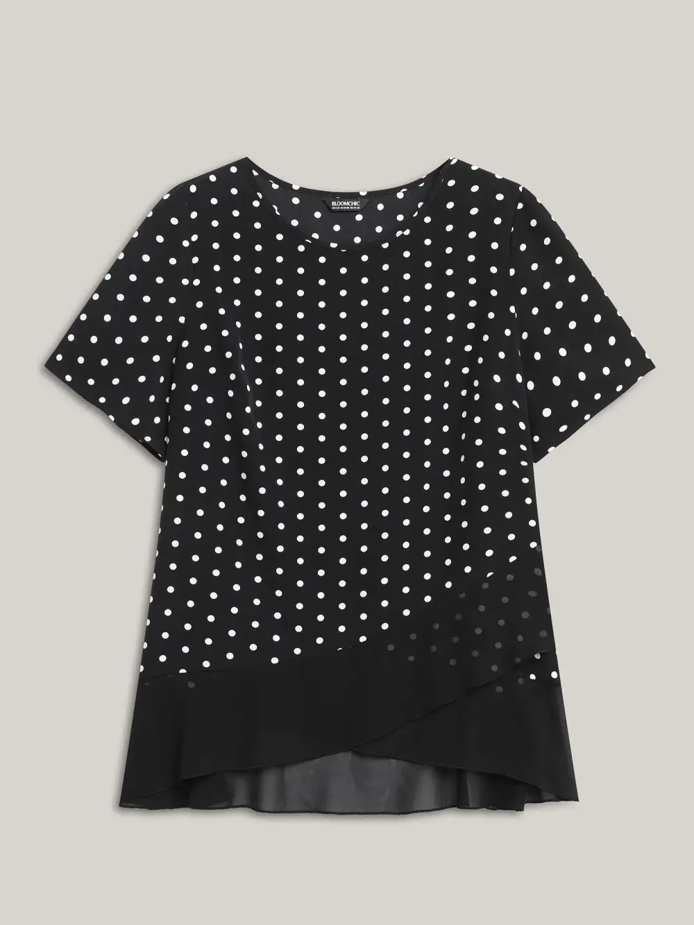 Polka Dots Spliced Ruffled Hem Shirt