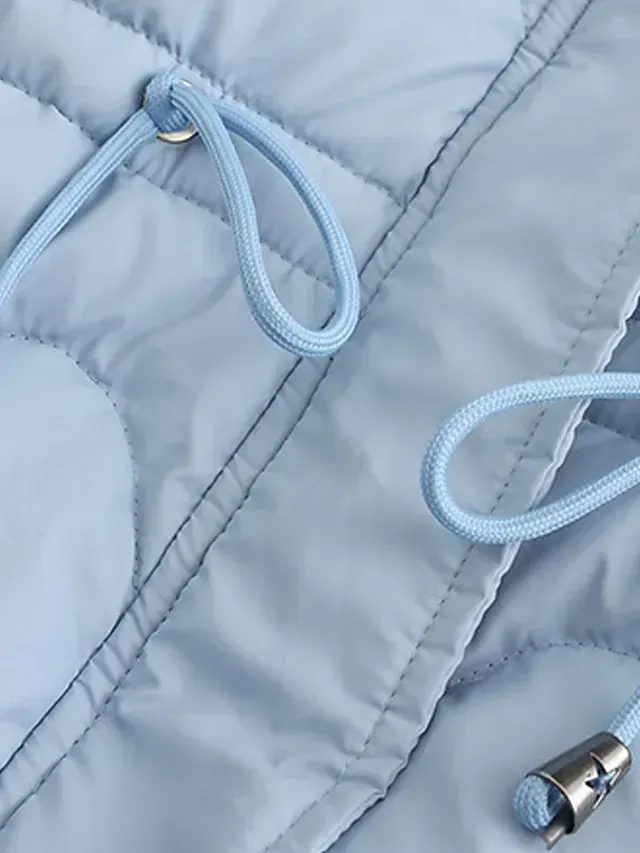 Women's Parka Puffer Jacket Winter Coat Thermal Warm Heated Coat with Removable Fur Collar Drawstring Zip up Hooded Coat Fall Outerwear with Pockets Classic Long Sleeve Light Blue Pink Black