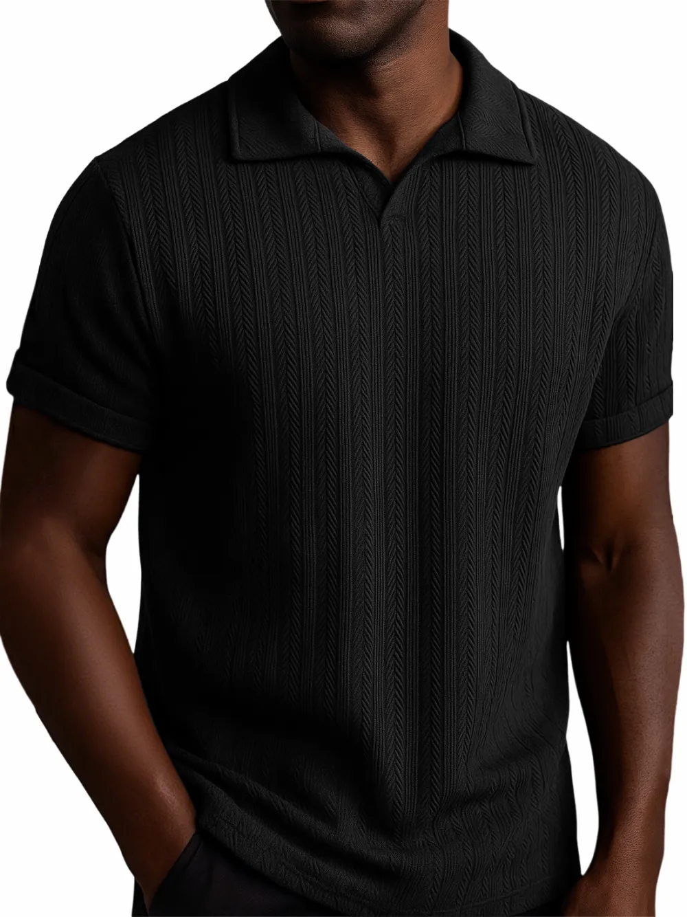 Men's Textured Striped V-neck Casual Daily Versatile Polo Top