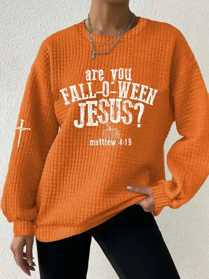 Women's Casual Autumn Maple Leaf Pumpkin Checkered Sweatshirt