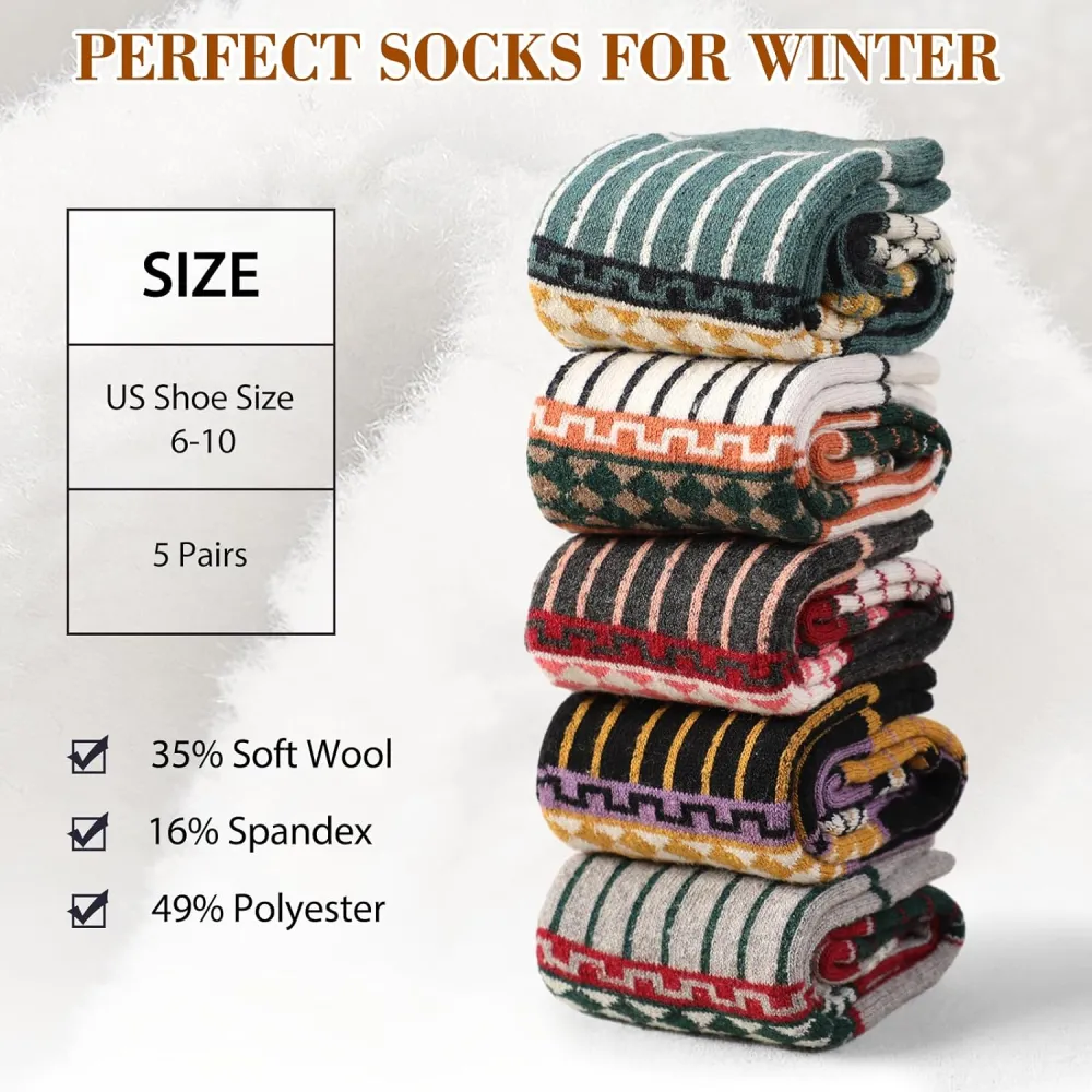 Clothirily Wool Socks- Thick Soft Wool Socks for Women, Vintage Warm Womens Wool Socks, Winter Warm Boot Socks for Women Men
