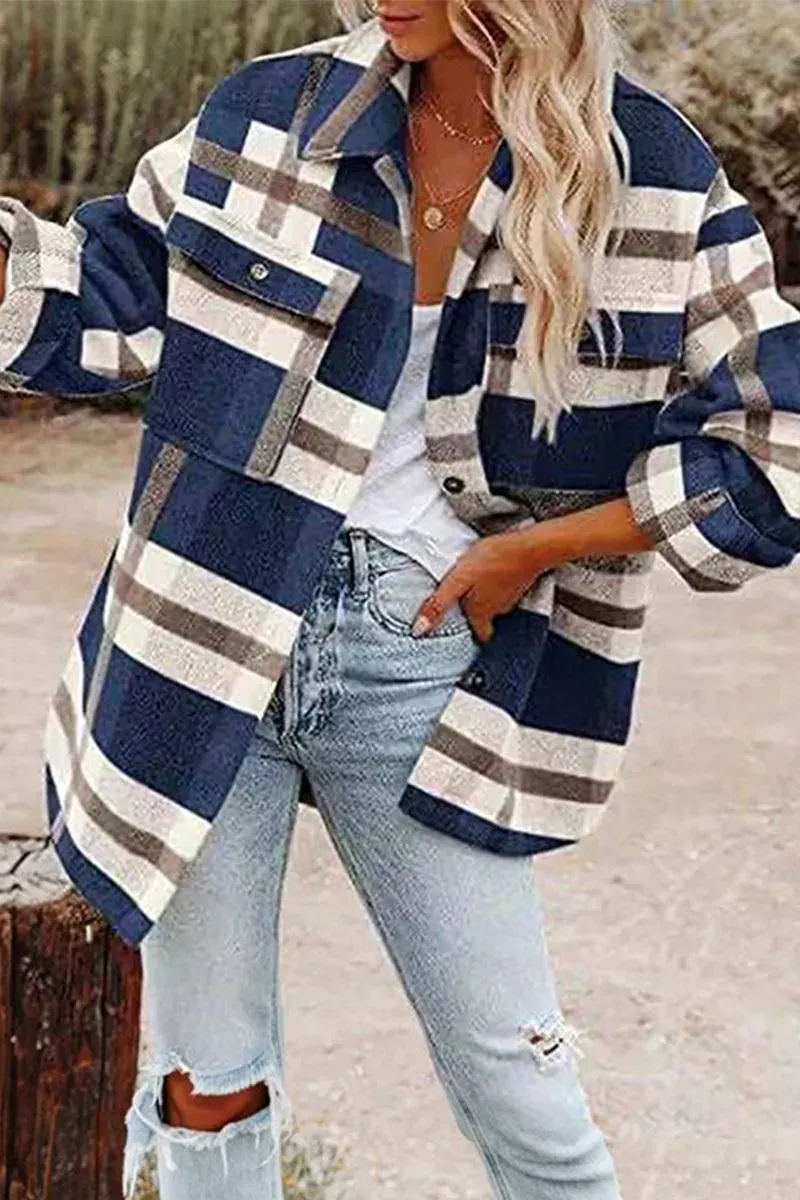 WOMEN OVERSIZED PLAID PATTERN LONG SHACKET