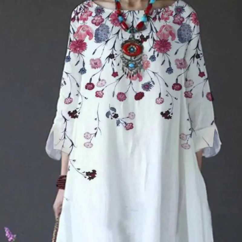 Women's Loose Slit Cuff Floral Printed Dress