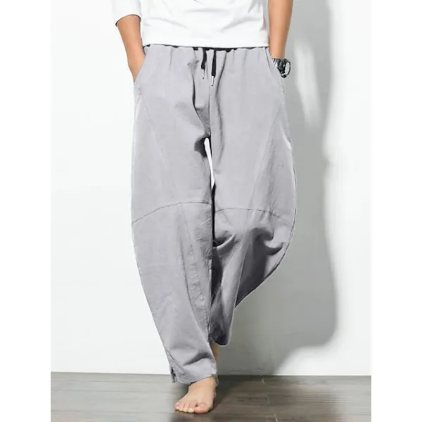 Men's Linen Pants Trousers Summer Pants Bloomers Beach Pants Pocket Drawstring Elastic Waist Plain Lightweight Ankle-Length Daily Yoga Fashion Casual Loose Fit Black White