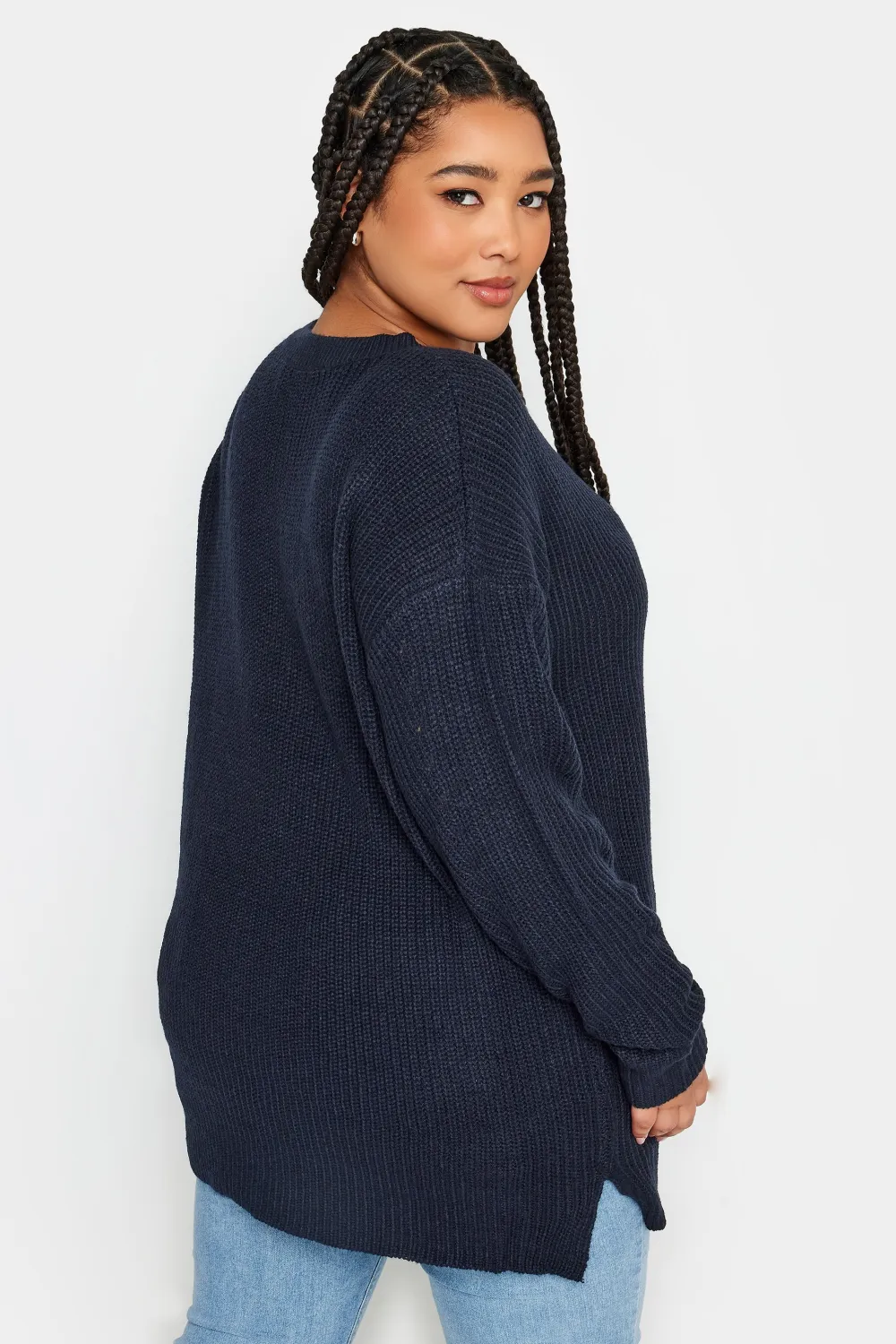 YOURS Curve Navy Blue Drop Shoulder Knitted Jumper