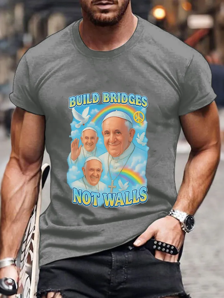 Men's Build Bridges Not Walls Lgbt Peace Print Short Sleeve Round Neck Cotton T-Shirt