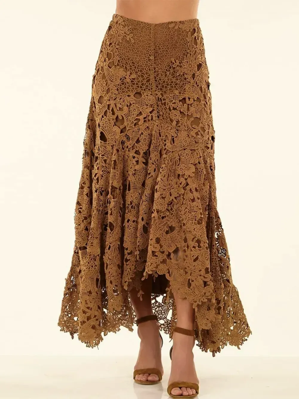 Boho Lace H-Line Natural Lace Maxi Skirt