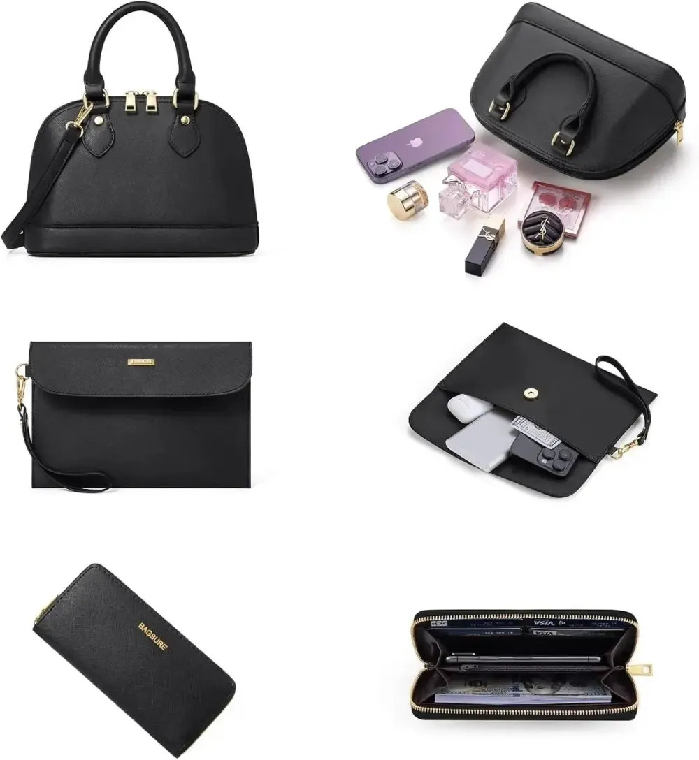 4PCS Women Fashion Handbags Purses Wallet Tote Shoulder Bags