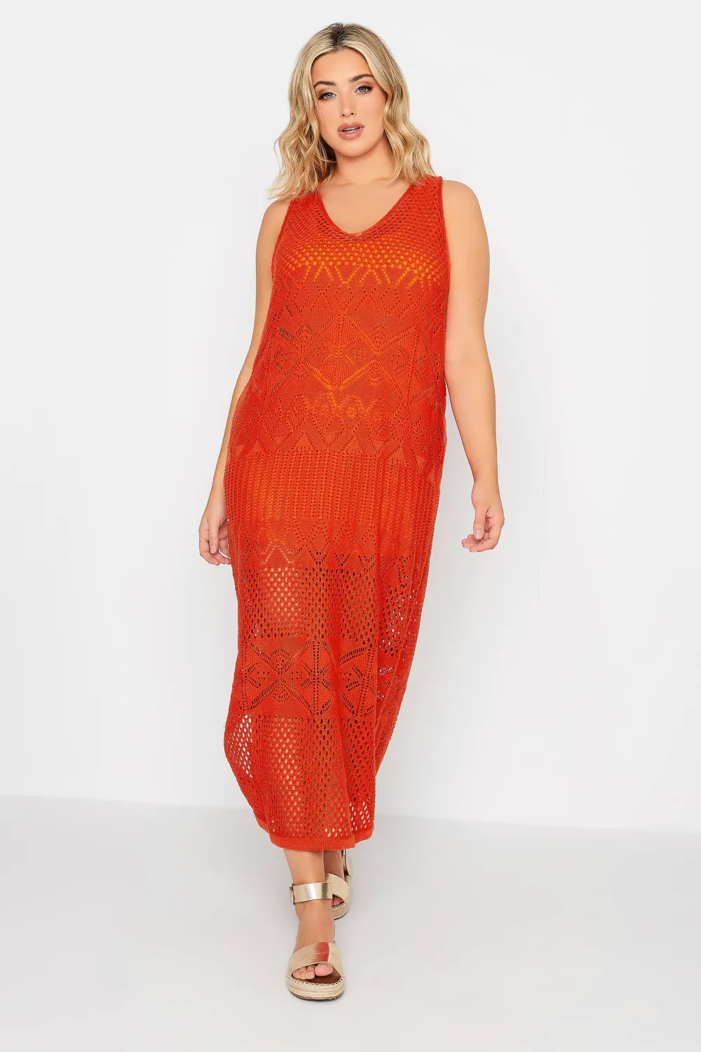 YOURS Curve Red Crochet Midaxi Dress