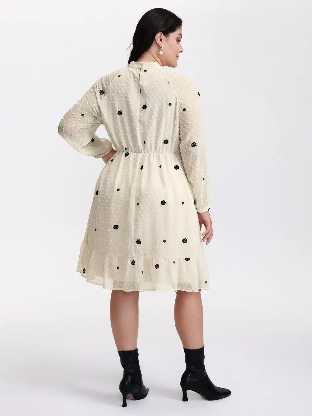 Sheer Textured Ruffled Hem Midi Dress