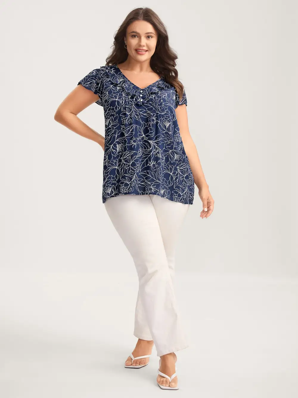 Floral Abstract Print Ruffled Blouse