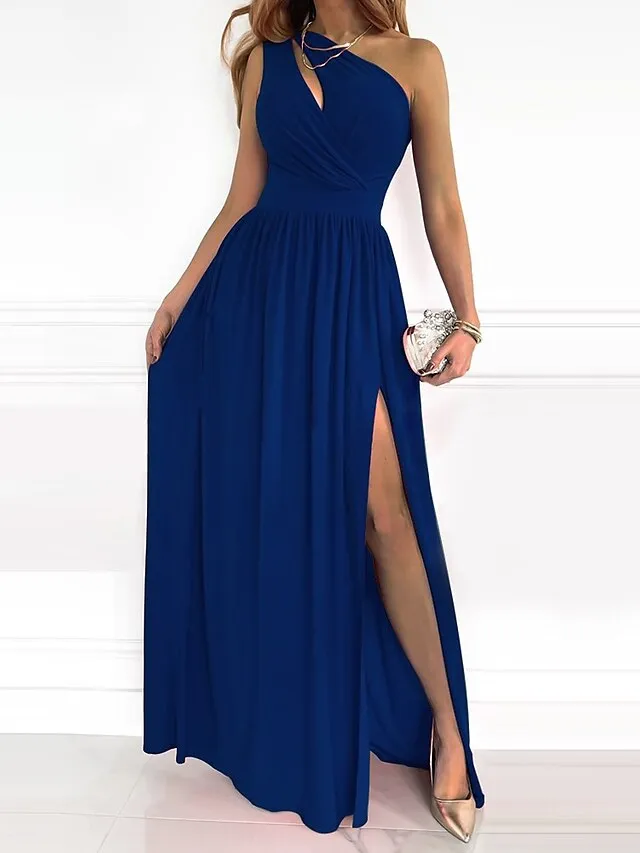 Women‘s Black Dress Prom Dress Formal Party Dress Swing Dress Long Dress Maxi Dress Red White Sleeveless Floral Split Cut Out Print Spring One Shoulder