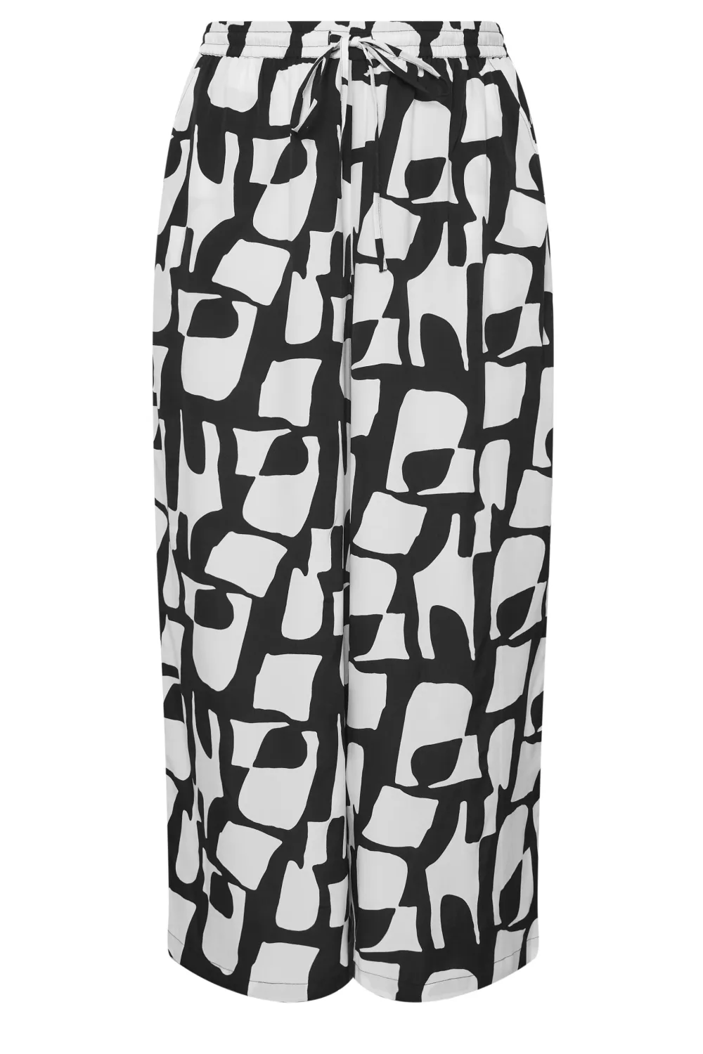YOURS Curve Blue Abstract Print Drawstring Wide Leg Trousers