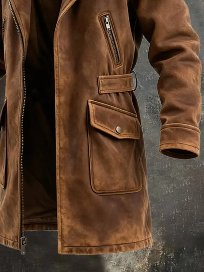 Men's Warm Large Fur Collar Suede Jacket Windbreaker