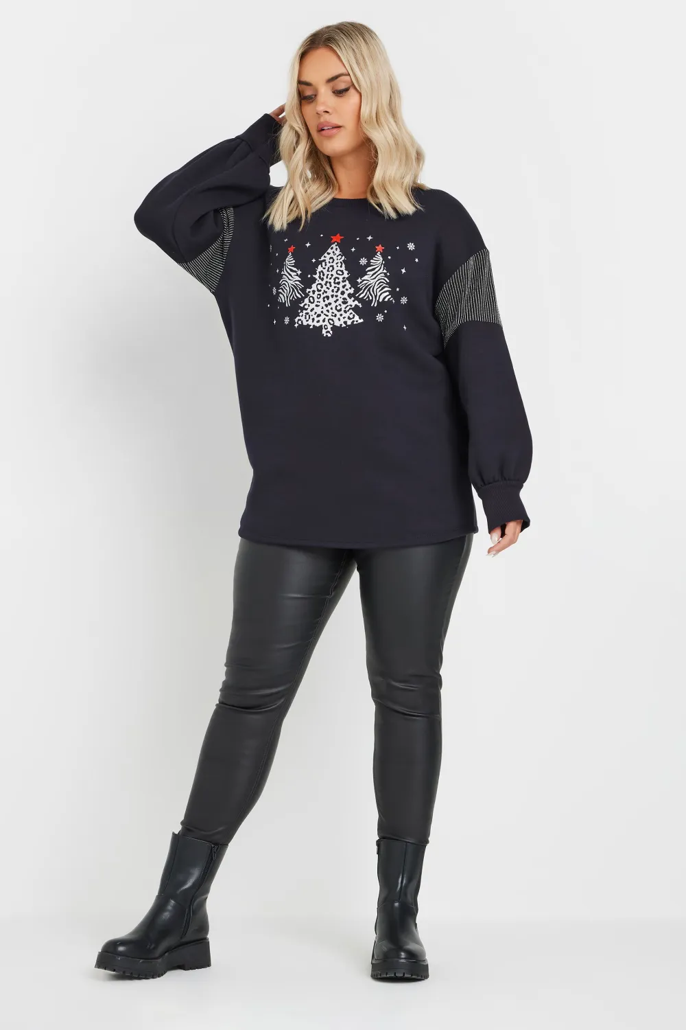 YOURS Curve Grey Metallic Christmas Tree Sweatshirt