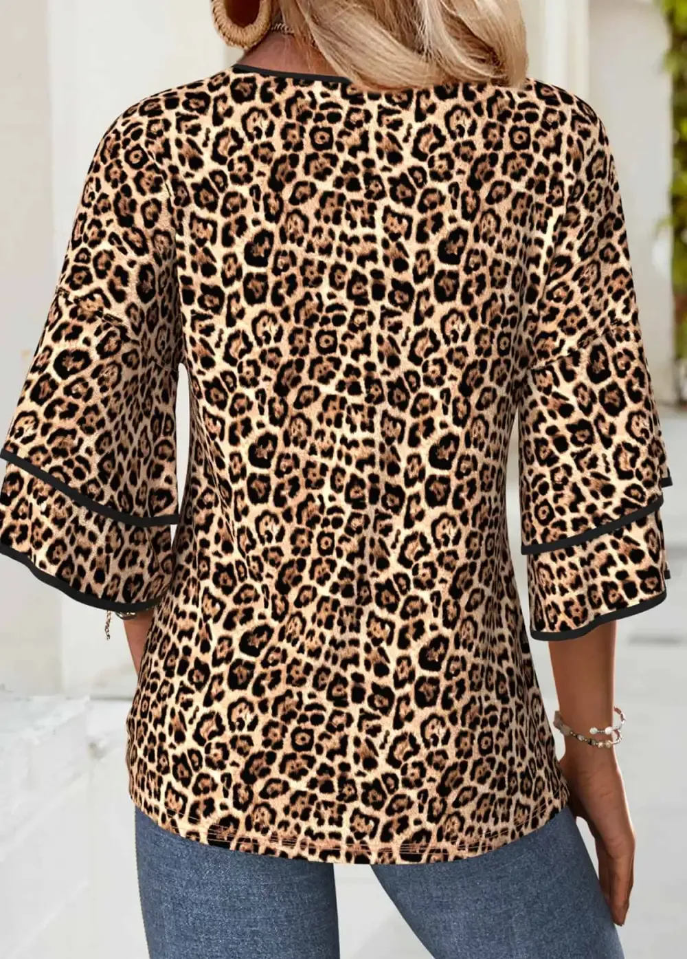 Light Coffee Leopard 3/4 Sleeve T Shirt
