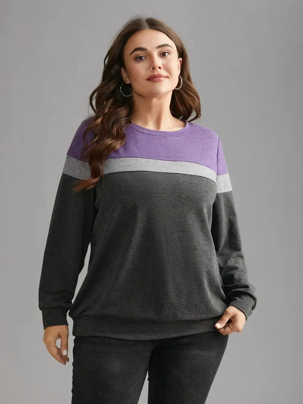 Colorblock Contrast Round Neck Sweatshirt