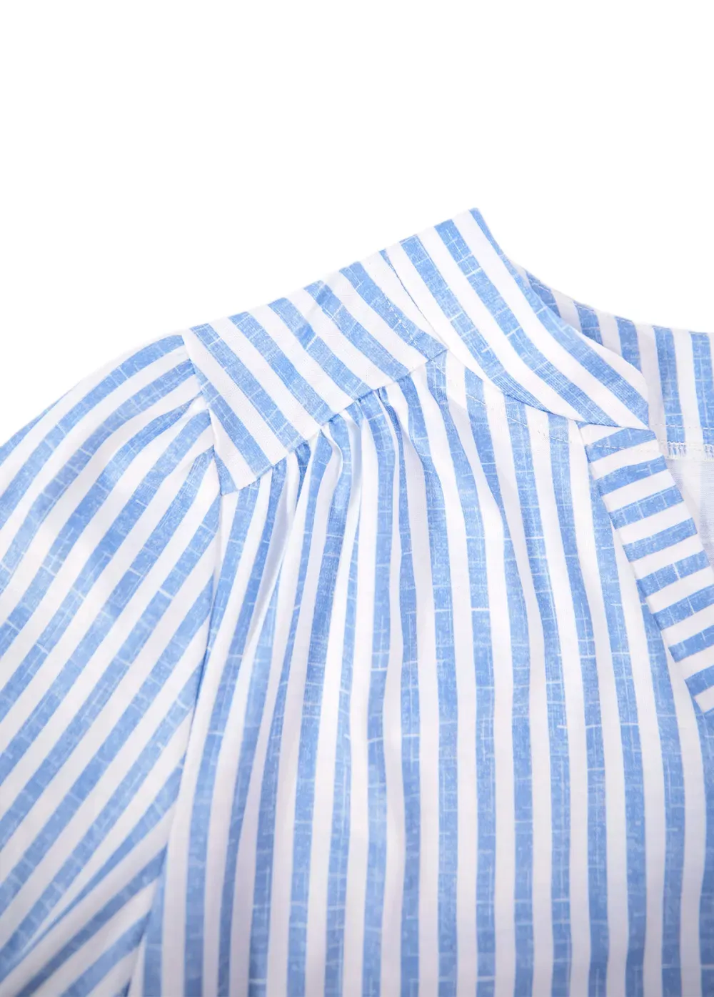 Blue Split Striped Short Sleeve Blouse