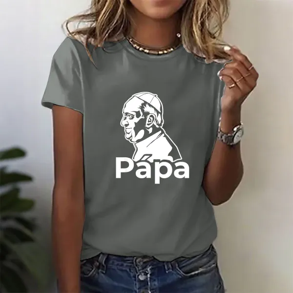 Women's Papa Print Short Sleeve Round Neck Cotton T-Shirt