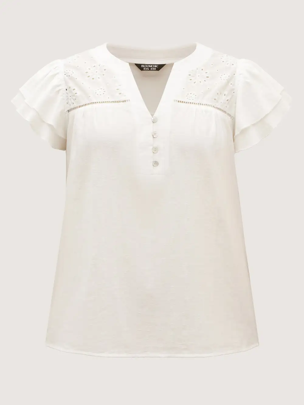 Cotton Lace Eyelet Trim Layered Sleeve Blouse