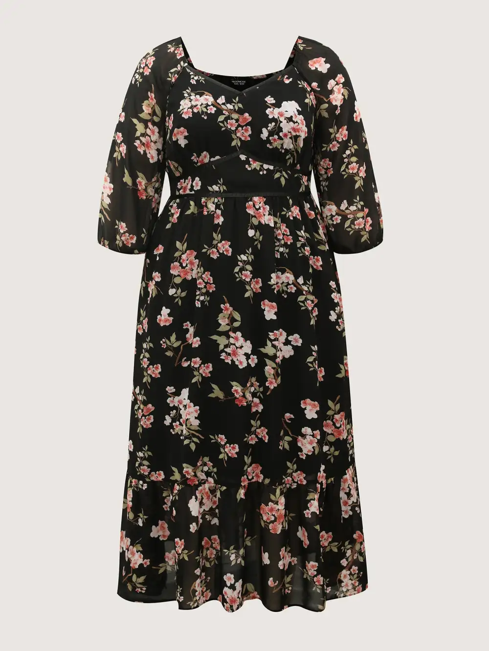 Chiffon Floral Triangular Waist Cinched Maxi Dress