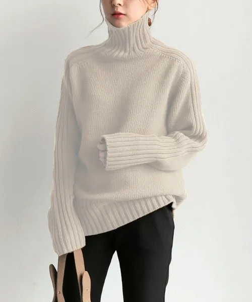 Simple Pit Strip Turtleneck Sweater