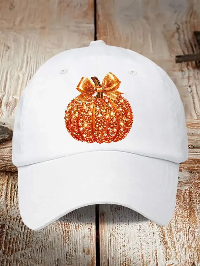 Retro Autumn Pumpkin Bow Print Baseball Cap