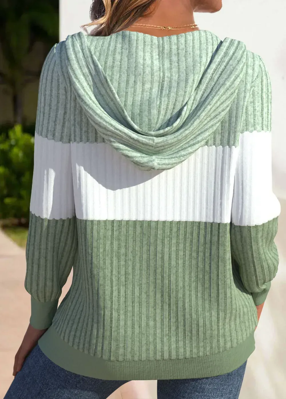 Sage Green Zipper Long Sleeve Hoodie