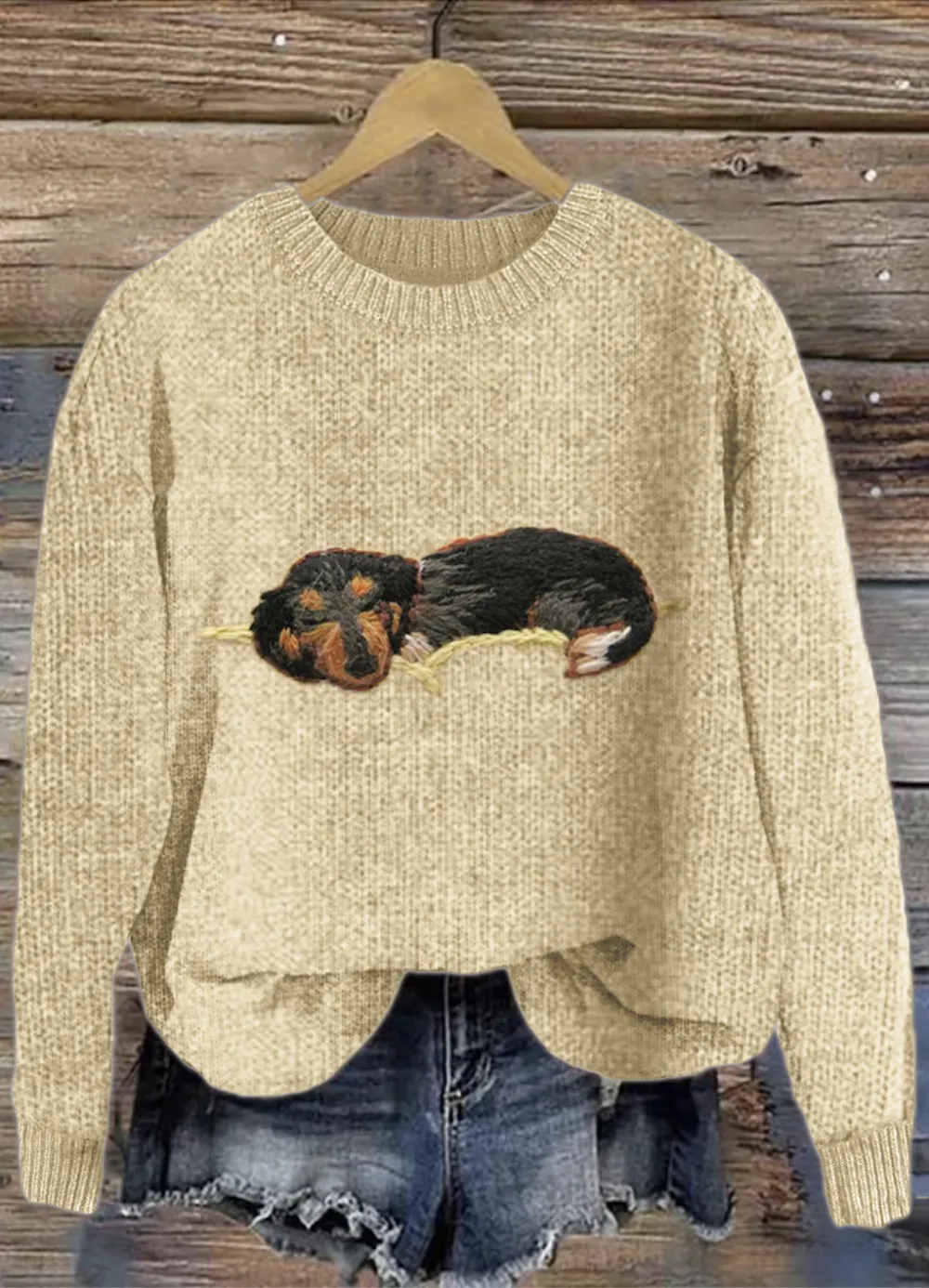 Cute puppy art round neck sweater