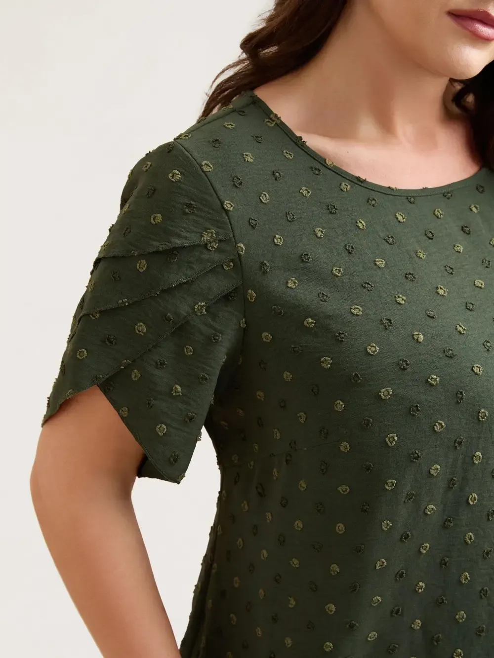 Textured Color Contrast Petal Sleeve Blouse