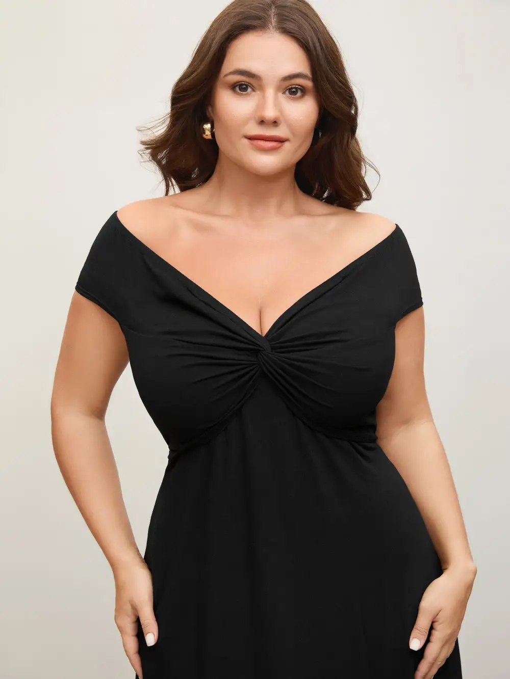 Twist Front Off-Shoulder Pockets Midi Dress