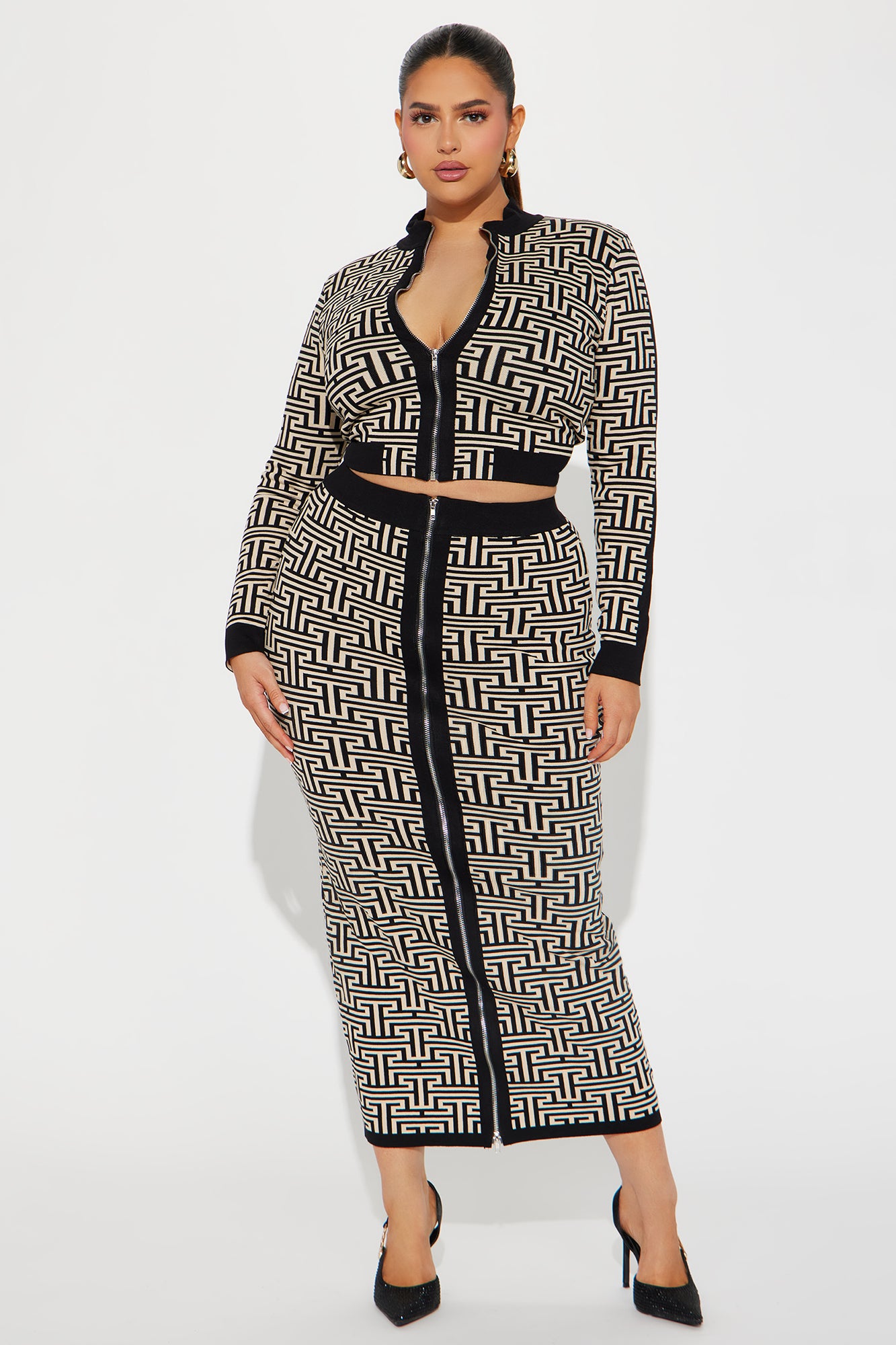 Luxe Attitude Sweater Skirt Set - Black/combo