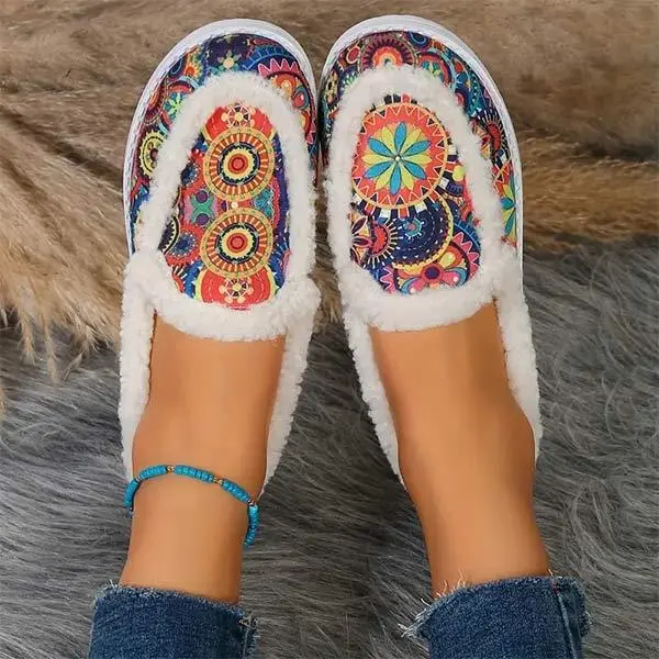 Women's Slip-On Low-Cut Furry Cuff Canvas Shoes 03355974C