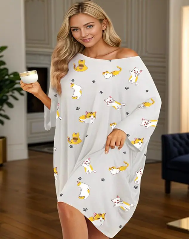 Women's Bamboo Sleep Shirt with Pocket – Soft Short Sleeve Nightgown, Oversized Loungewear, XS-5XL