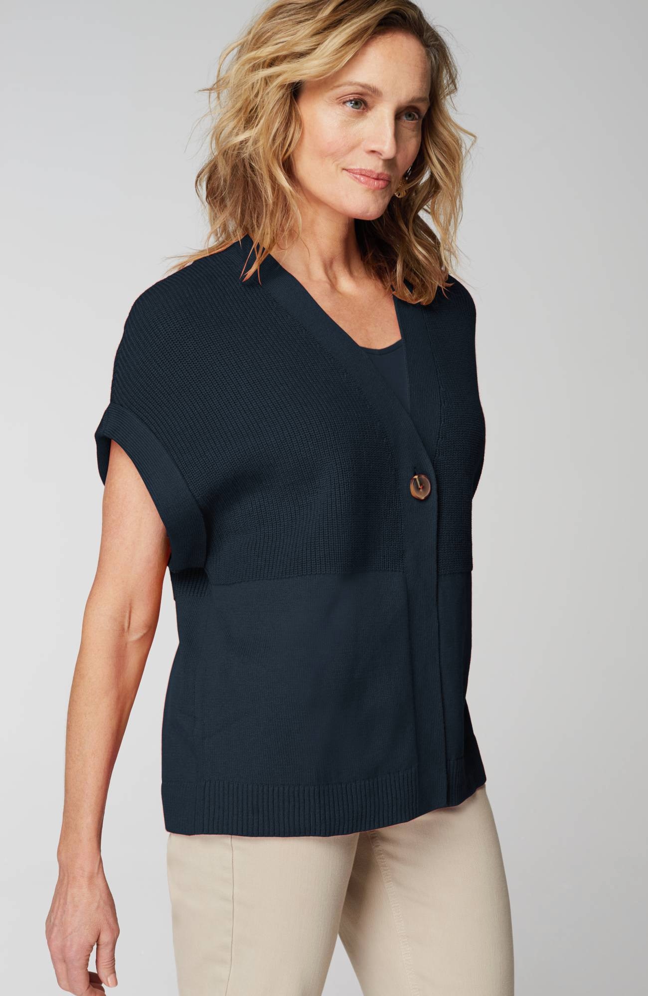 Ribbed-Detail Short-Sleeve Cardi