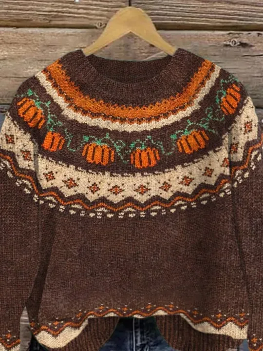 Women's The Cozy Pumpkin Casual Round Neck Print Knitted Sweater