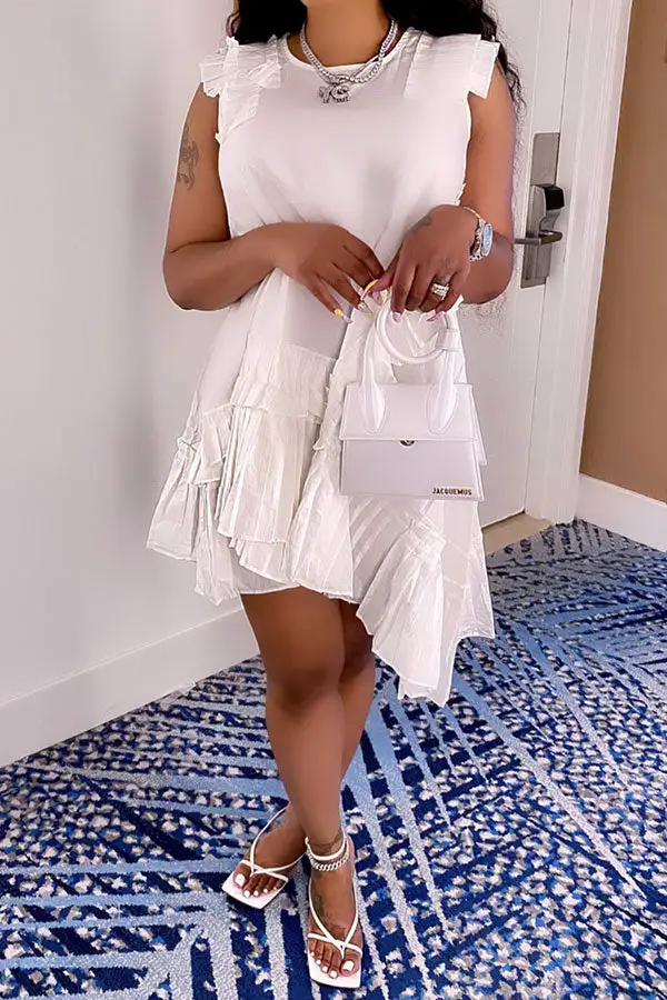 Urban Pleated Irregular Midi Dress