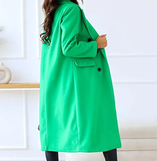 Womens Long Wool Coat Double Breasted Trench Coat Fall Winter Clothes