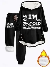 Women's Warm Daily Two Piece Sets Tracksuit Pants Sets Long Sleeve Hooded Graphic Letter Drawstring Print Casual Daily Black Dark Pink Red Fall Regular Fit