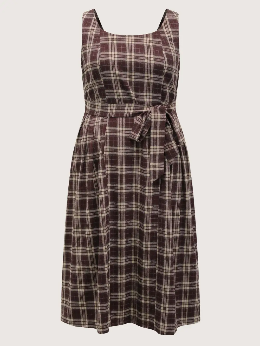 Retro Plaid Drop Waist Tie Midi Dress