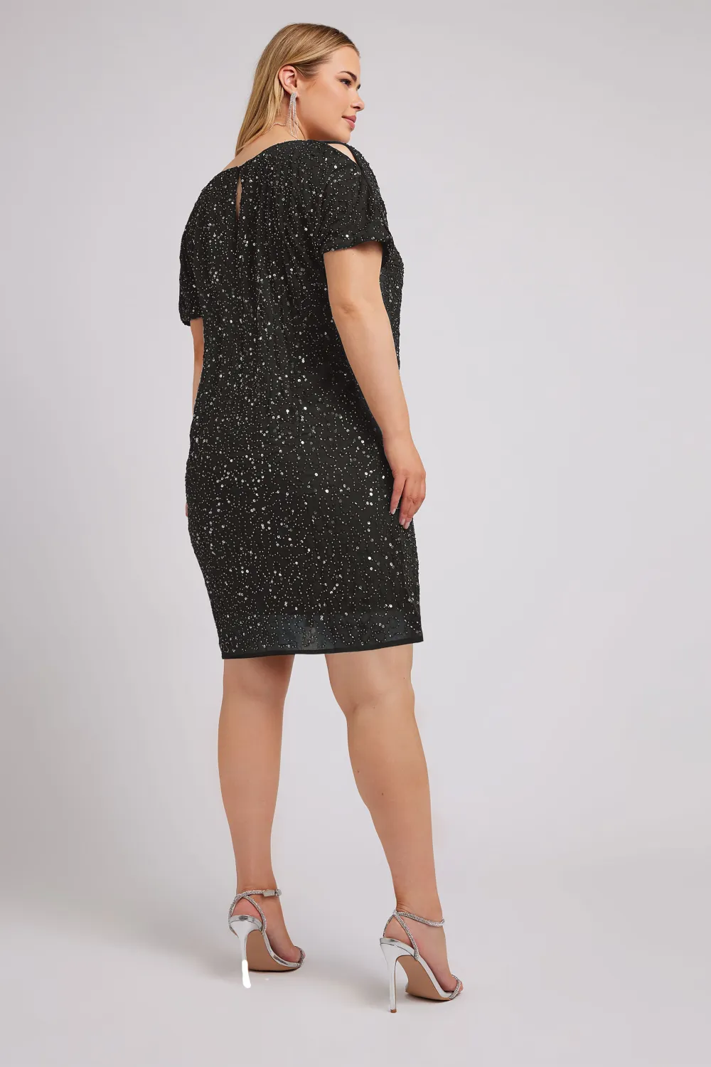 LUXE Curve Teal Green Sequin Hand Embellished Cape Dress