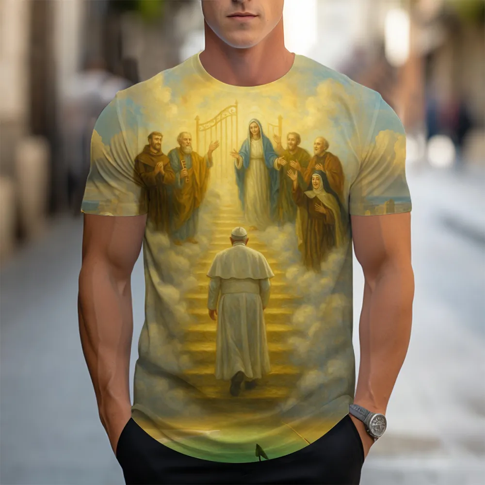 Men's See You In Heaven Pray For Pf 1936-2025 Print Short Sleeve Round Neck Cotton T-Shirt